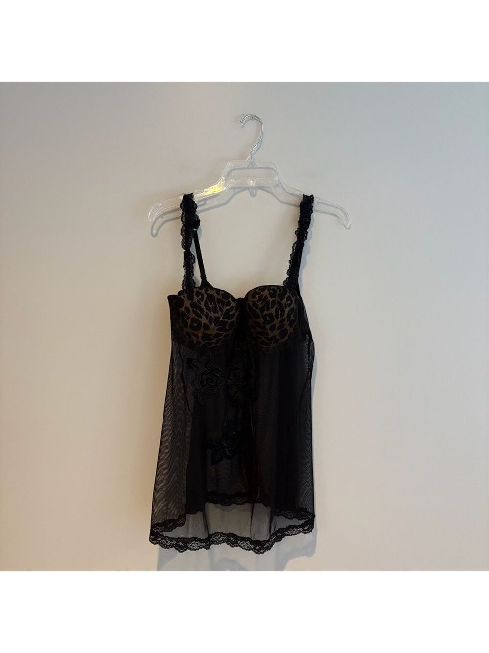 Vintage Victoria Secret Black and Leopard Print Lingerie Teddy Size 36C